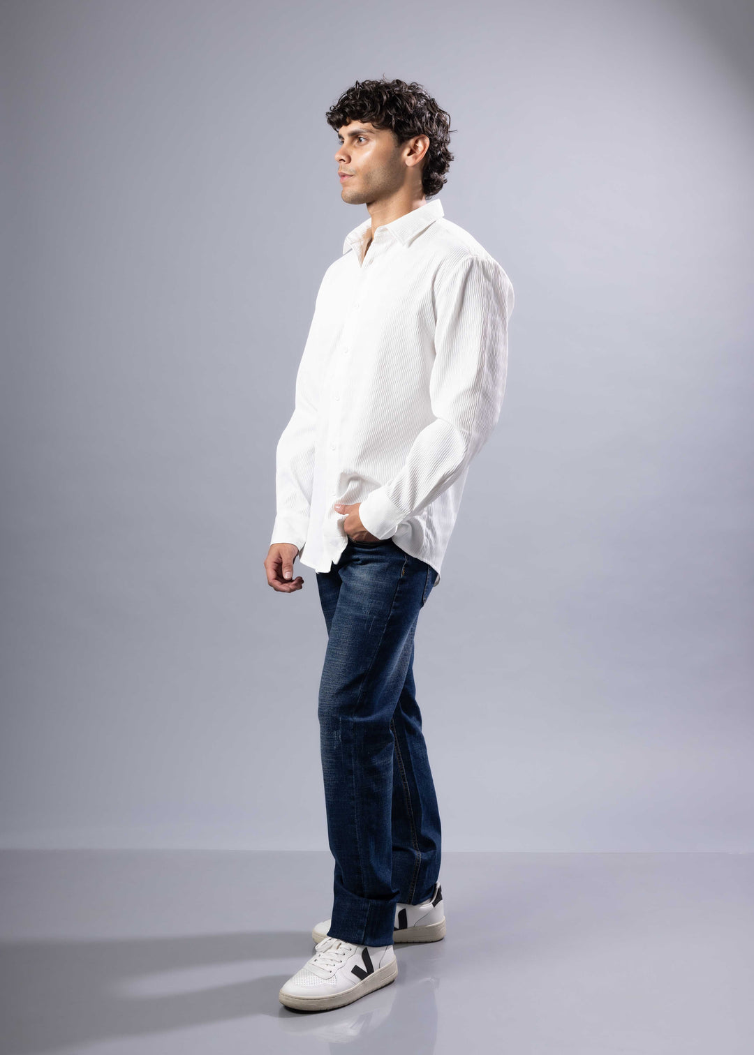 Textured Weave Modern Fit Long Sleeve Shirt