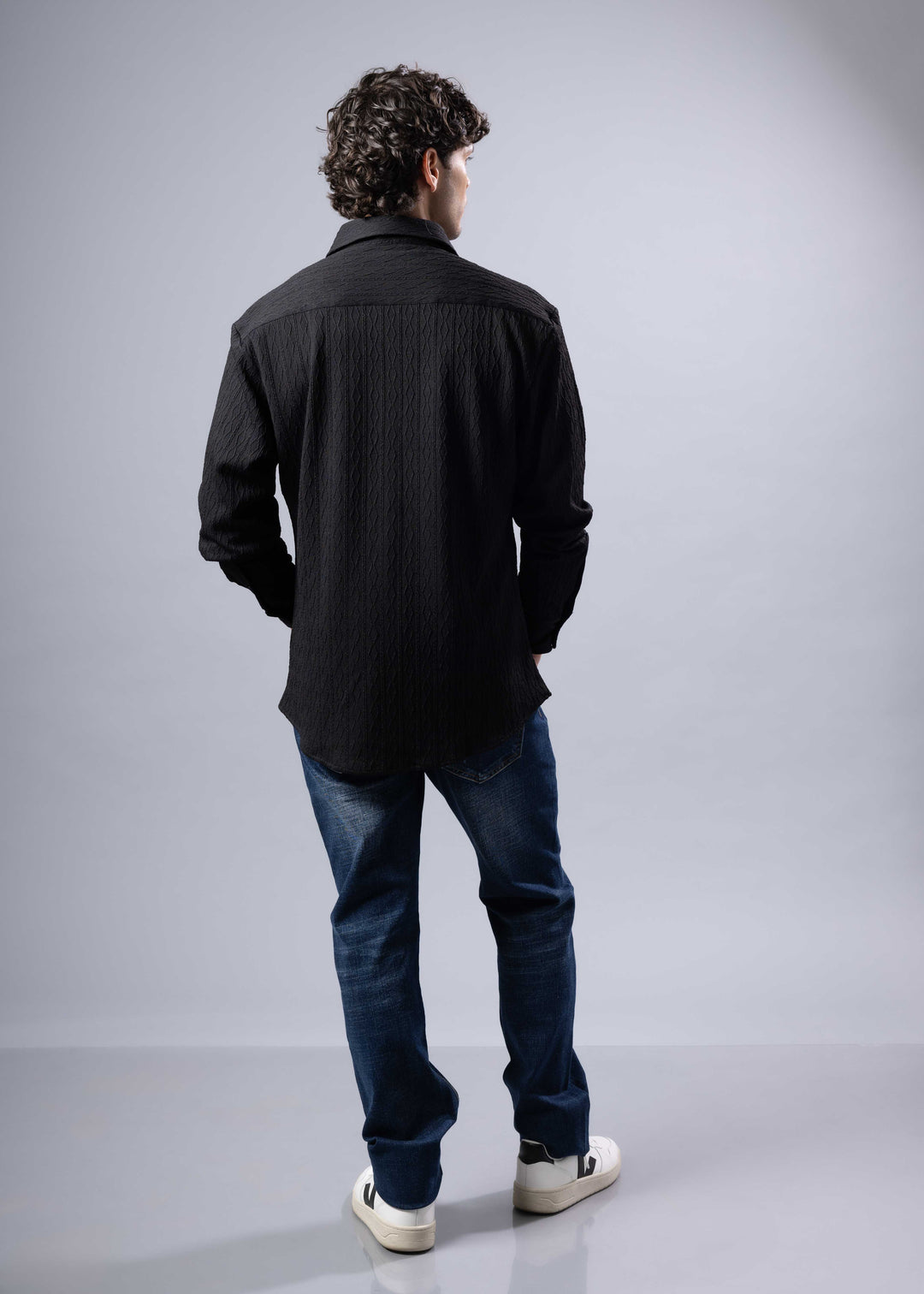 'Elio' Textured Cable-Knit Button-Up Shirt