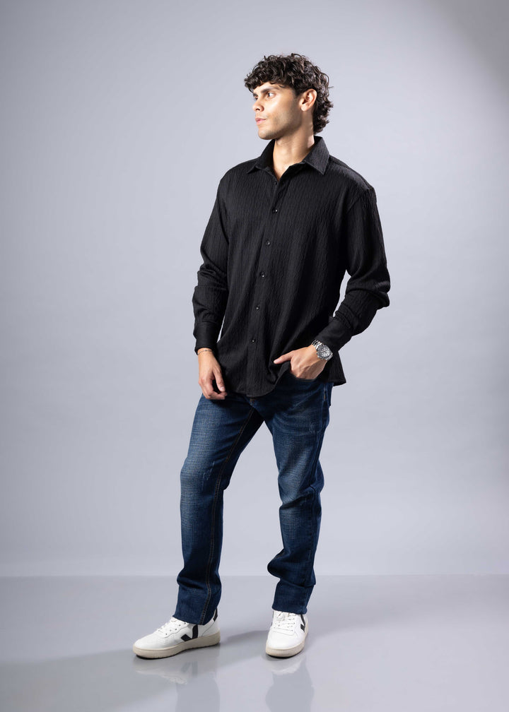 'Elio' Textured Cable-Knit Button-Up Shirt