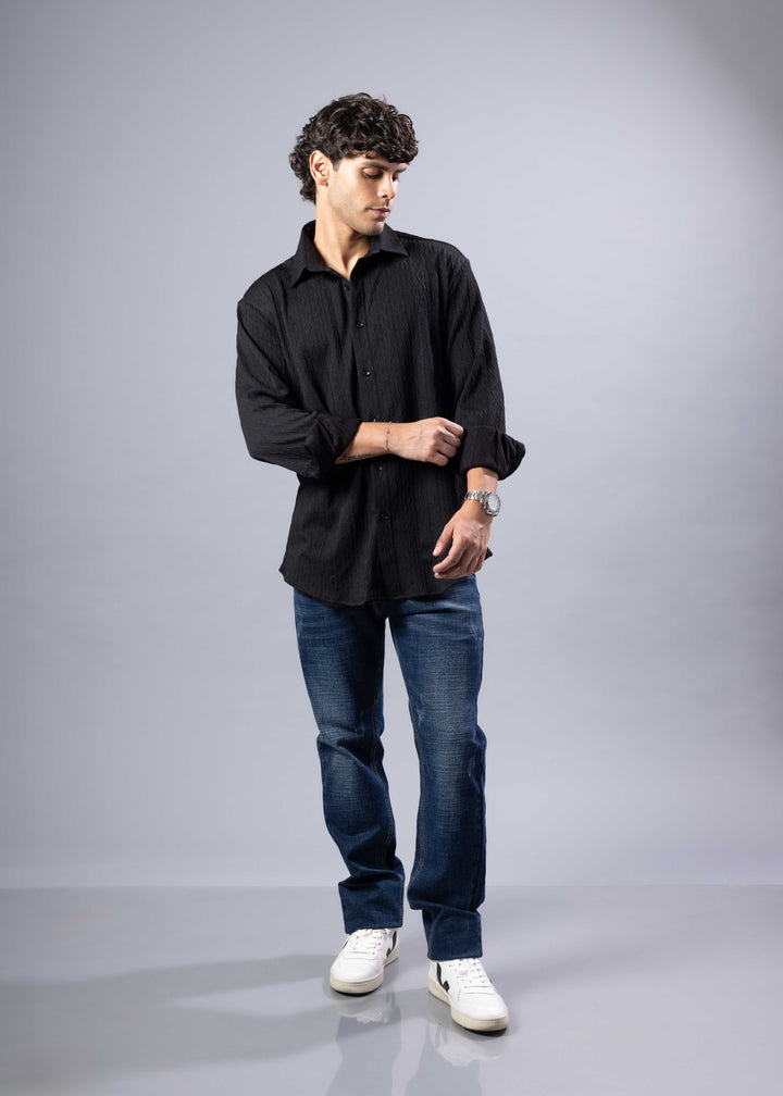 'Elio' Textured Cable-Knit Button-Up Shirt