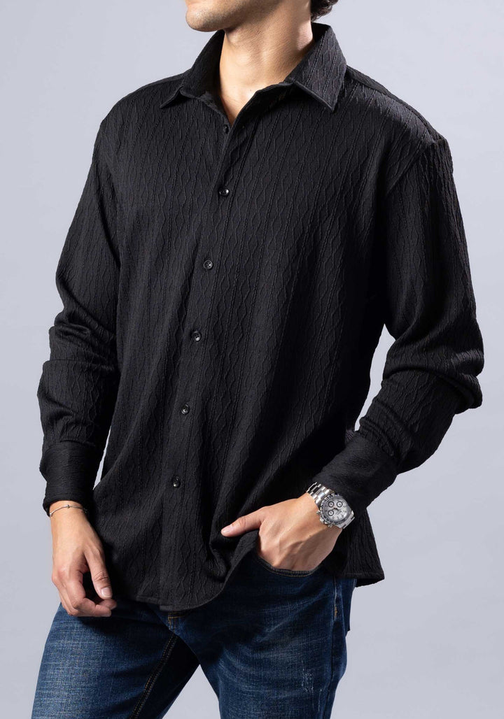 'Elio' Textured Cable-Knit Button-Up Shirt