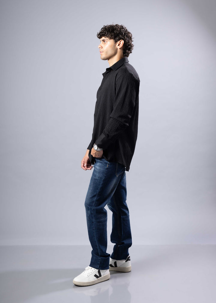 'Elio' Textured Cable-Knit Button-Up Shirt