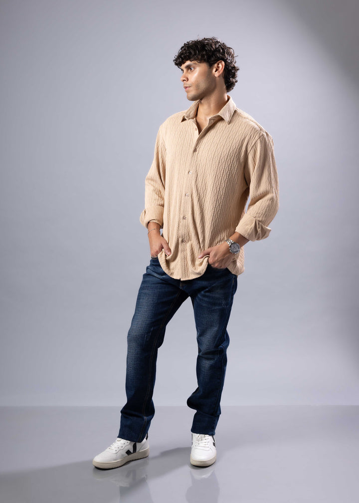 'Elio' Textured Cable-Knit Button-Up Shirt