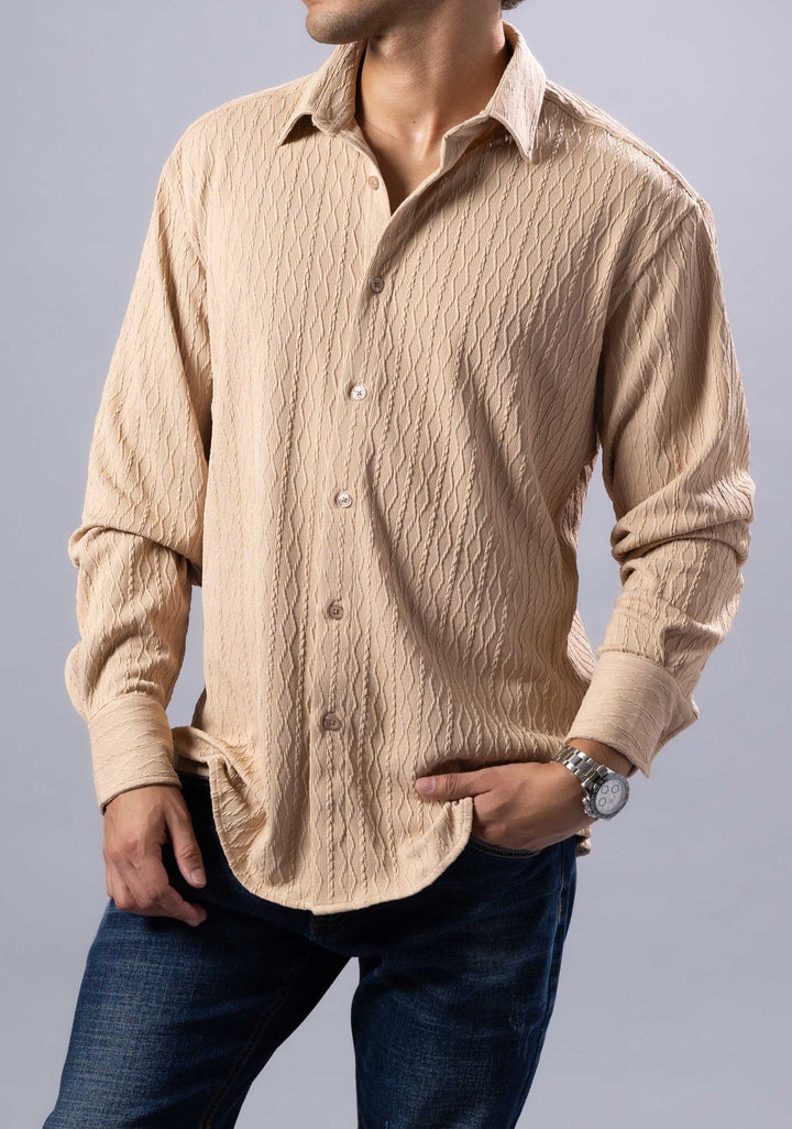 'Elio' Textured Cable-Knit Button-Up Shirt