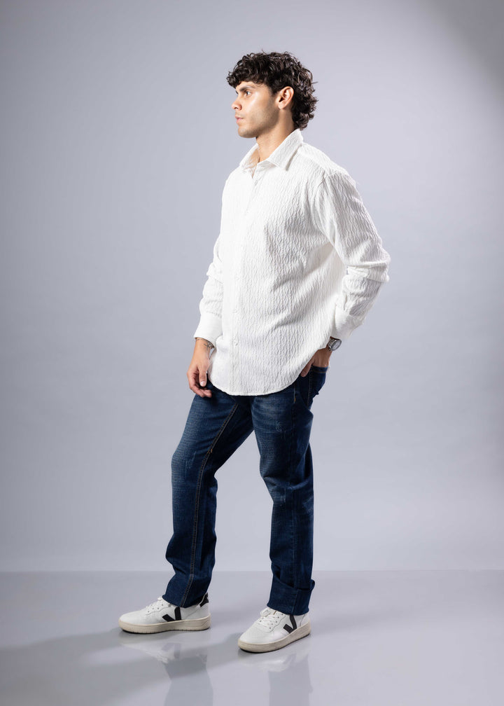 'Elio' Textured Cable-Knit Button-Up Shirt