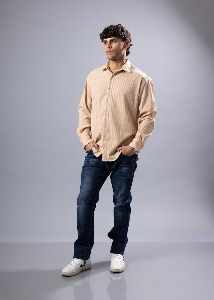 Textured Vertical Stripe Button-Up Shirt