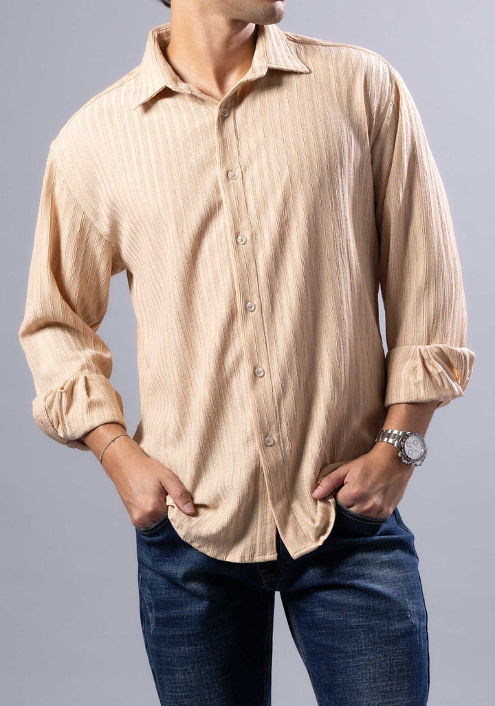 Textured Vertical Stripe Button-Up Shirt