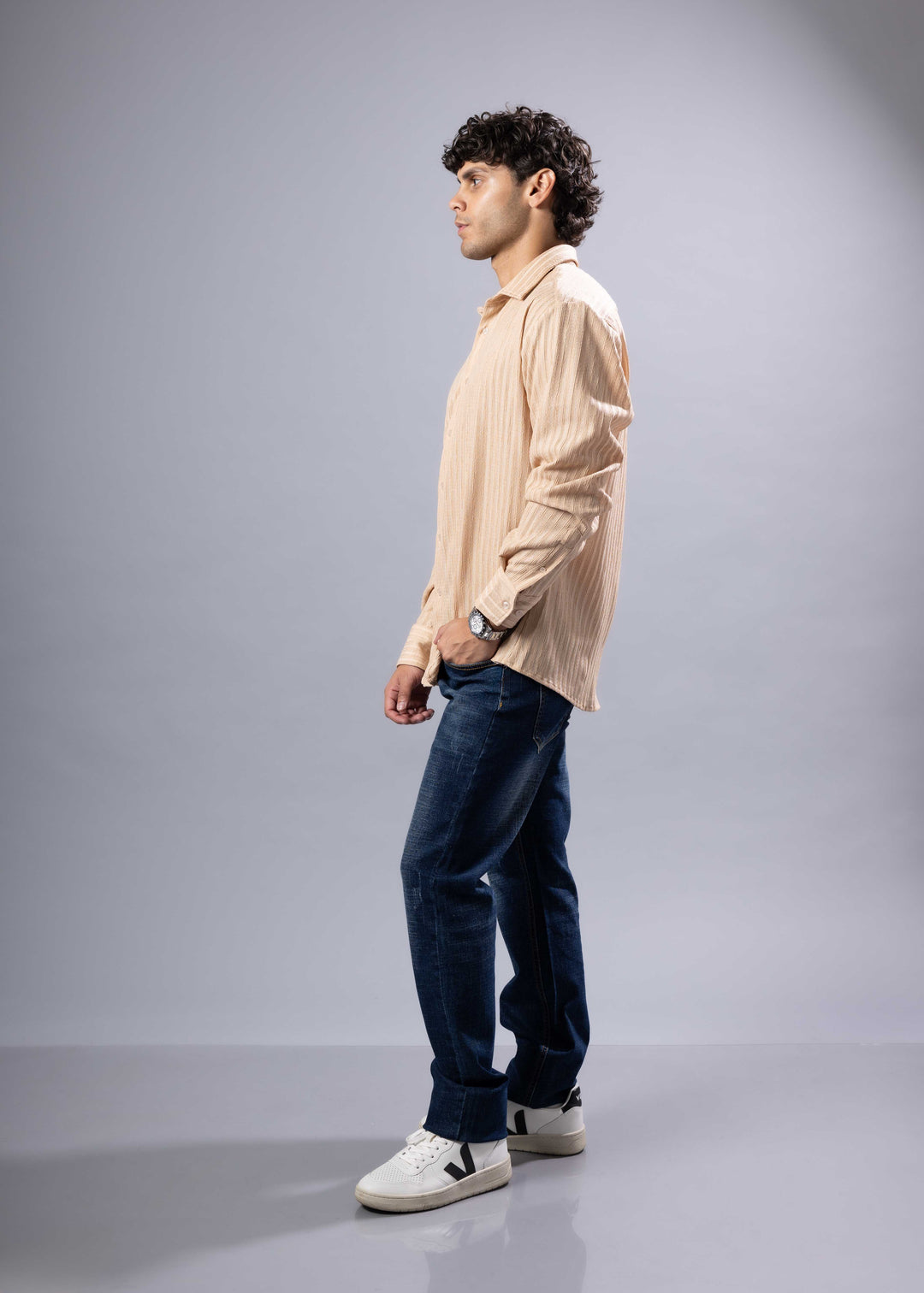 Textured Vertical Stripe Button-Up Shirt