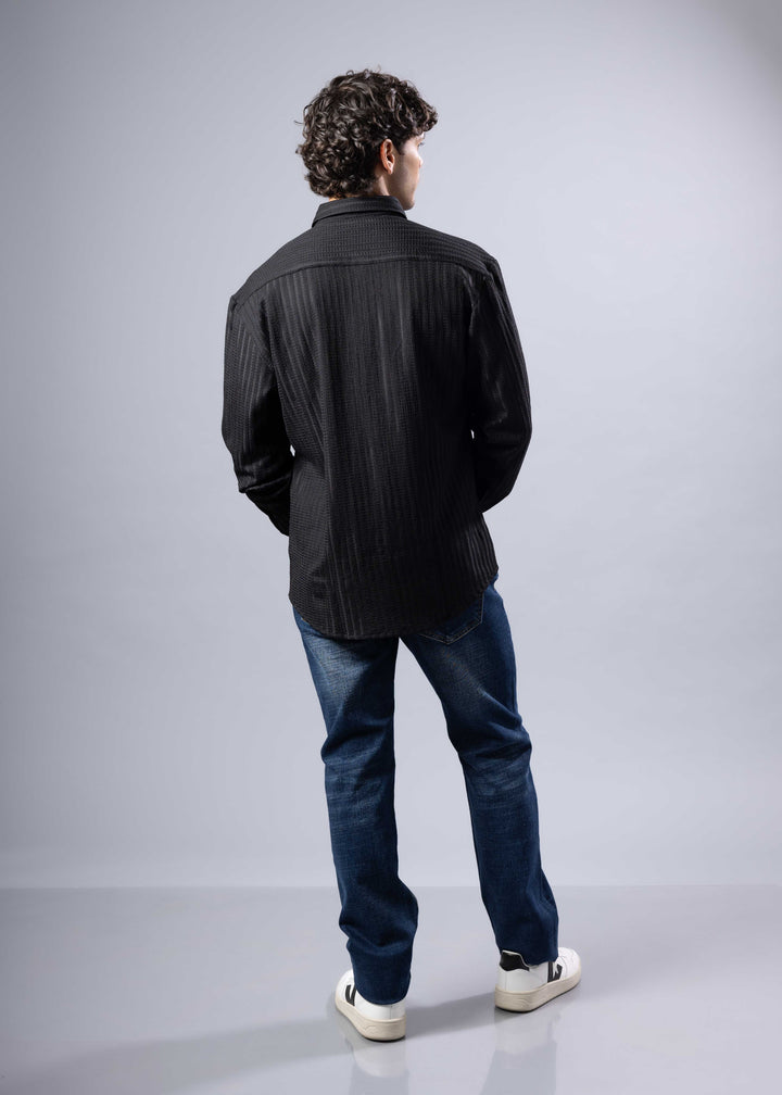 Textured Vertical Stripe Button-Up Shirt