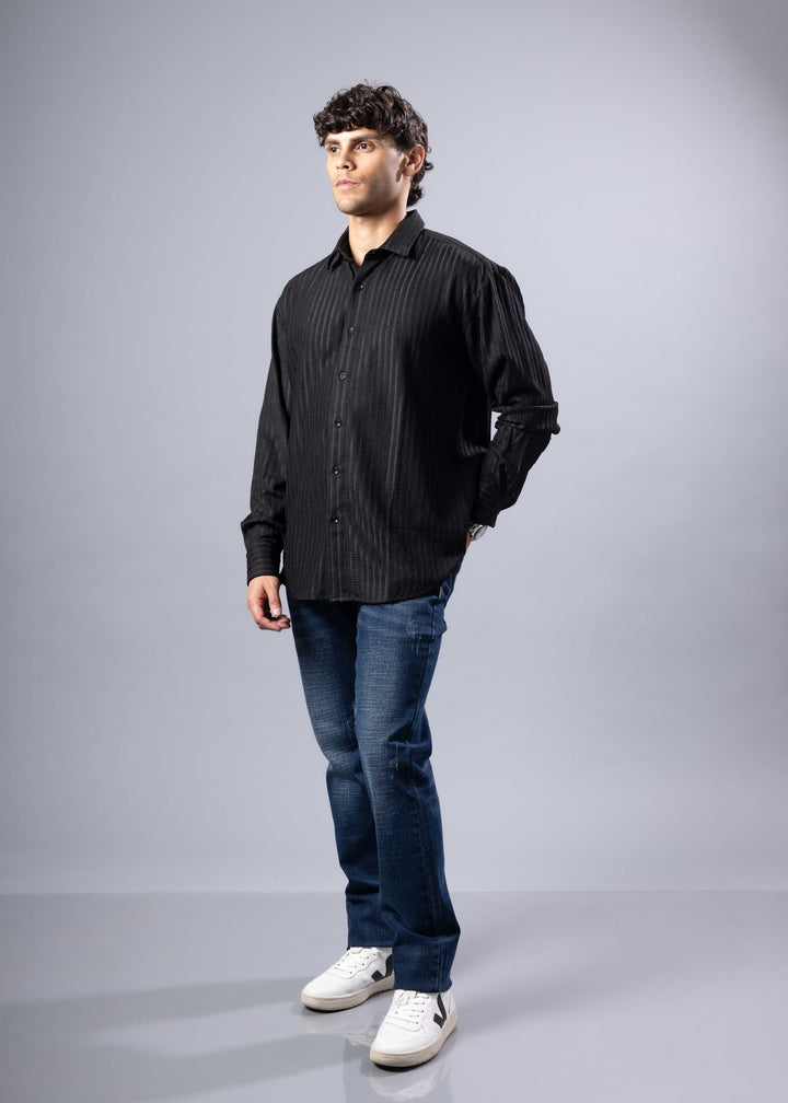 Textured Vertical Stripe Button-Up Shirt