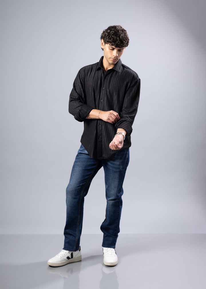 Textured Vertical Stripe Button-Up Shirt