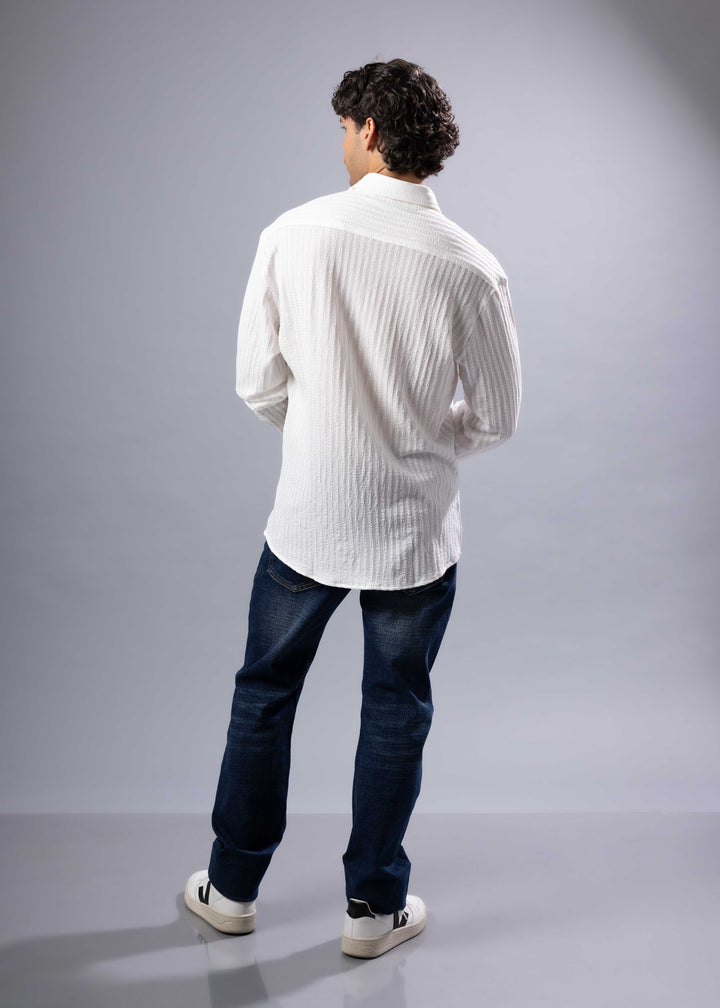 Textured Vertical Stripe Button-Up Shirt