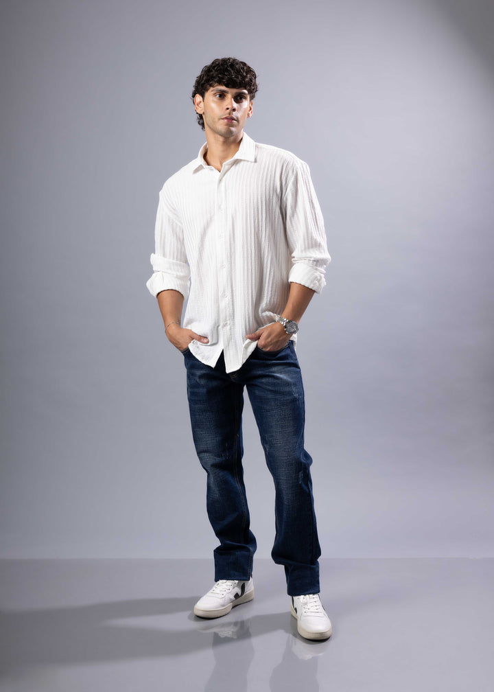 Textured Vertical Stripe Button-Up Shirt