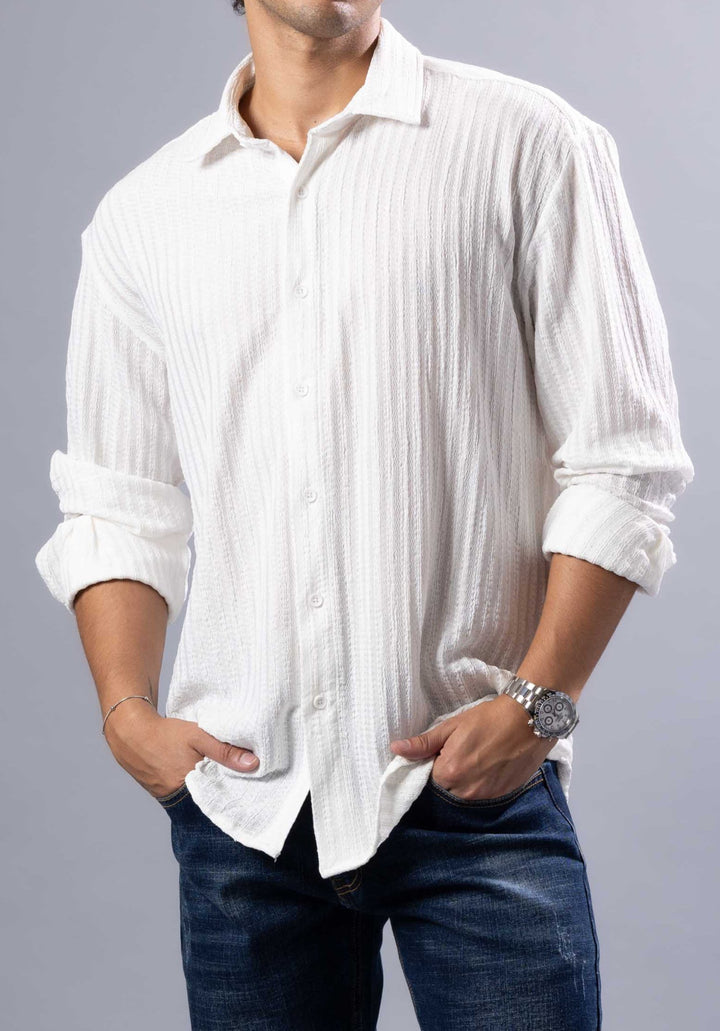 Textured Vertical Stripe Button-Up Shirt