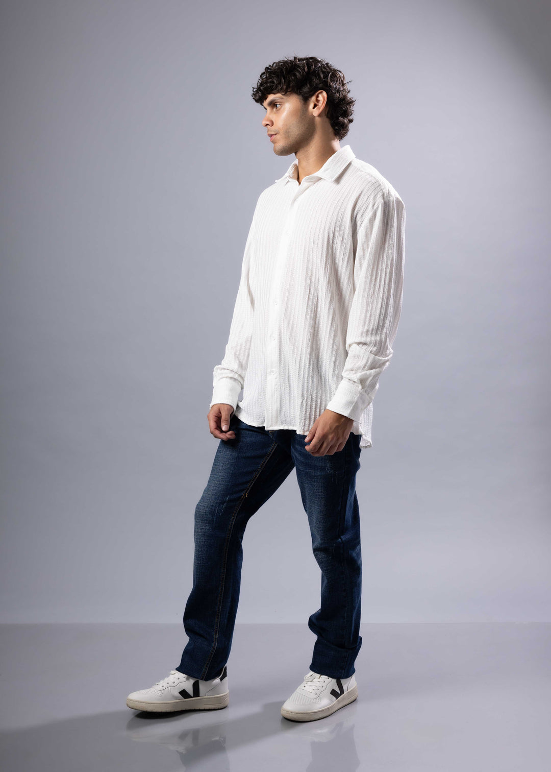 Textured Vertical Stripe Button-Up Shirt