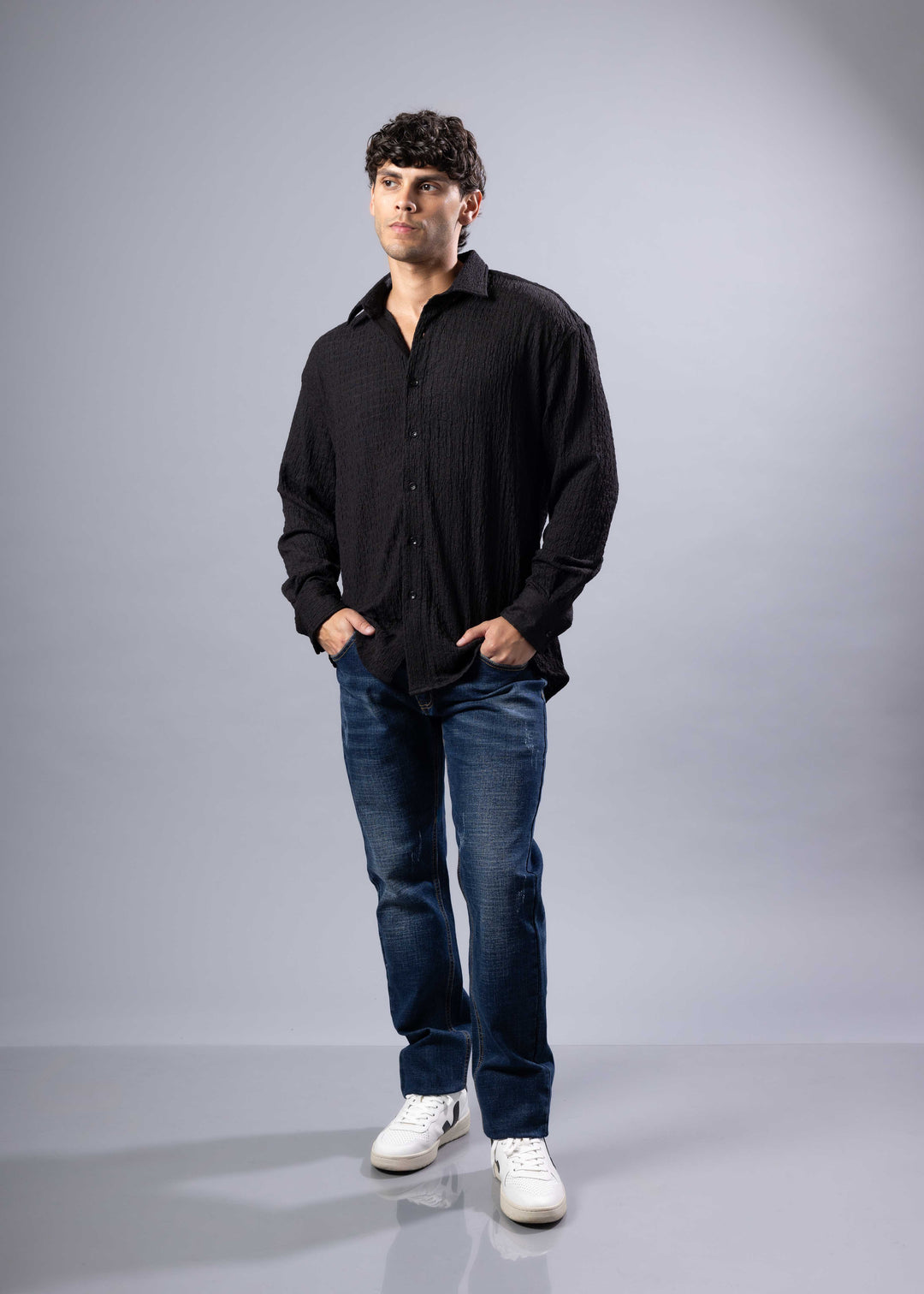 Textured Long Sleeve Button-Up Shirt – Casual & Refined