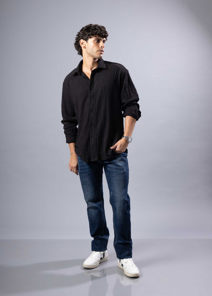 Textured Long Sleeve Button-Up Shirt – Casual & Refined