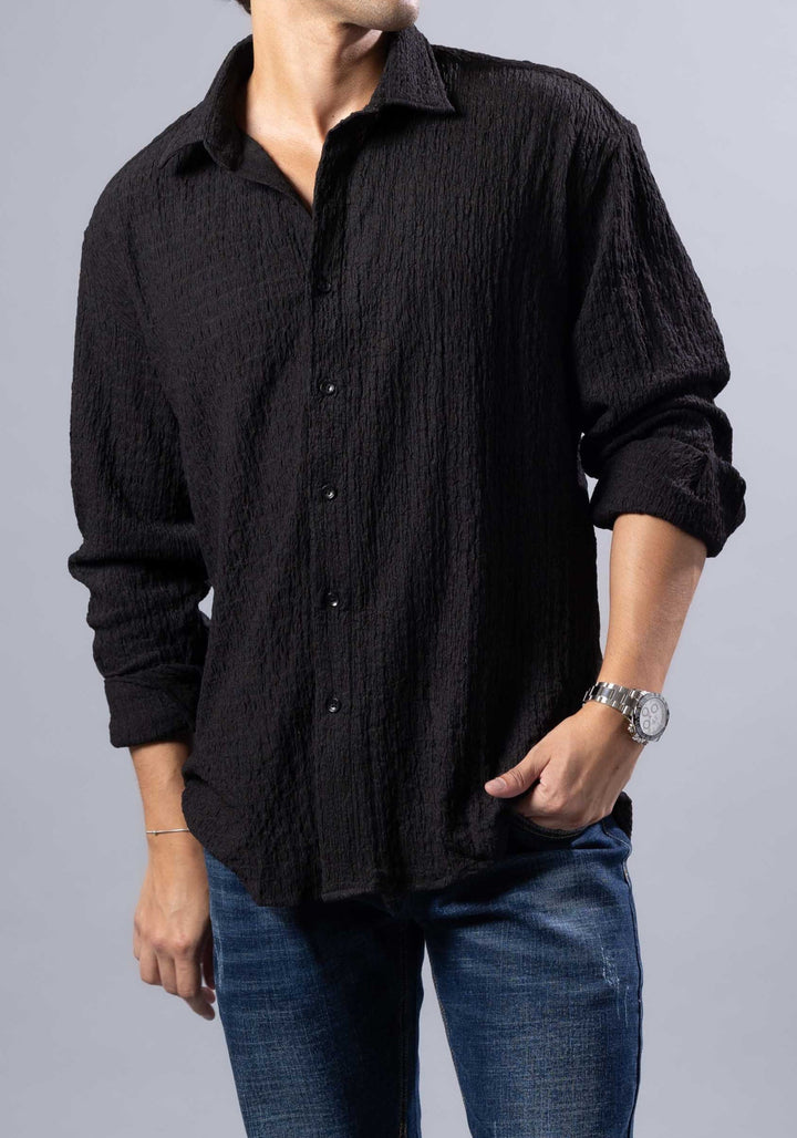 Textured Long Sleeve Button-Up Shirt – Casual & Refined
