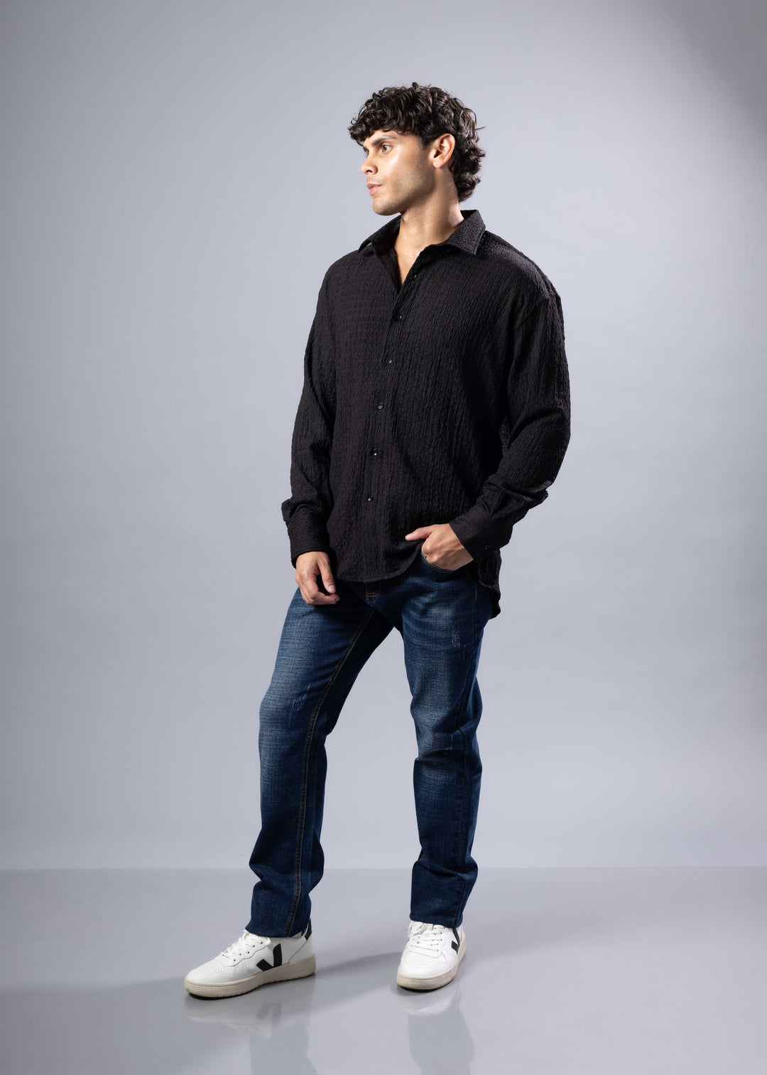 Textured Long Sleeve Button-Up Shirt – Casual & Refined