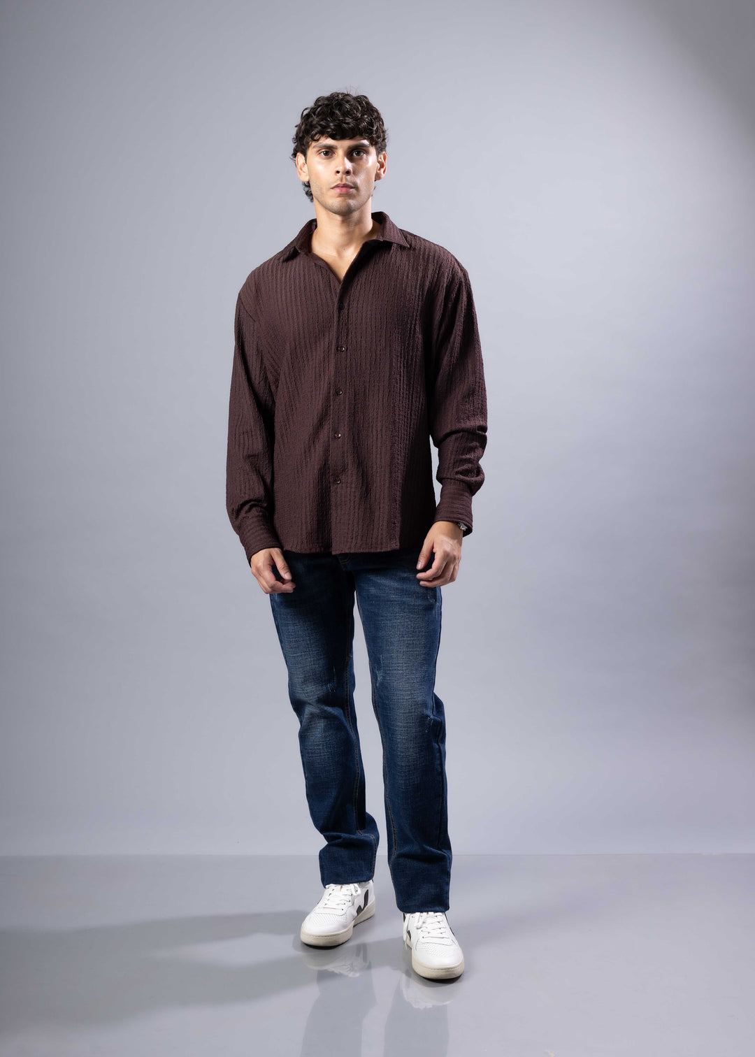 Textured Long Sleeve Button-Up Shirt – Casual & Refined