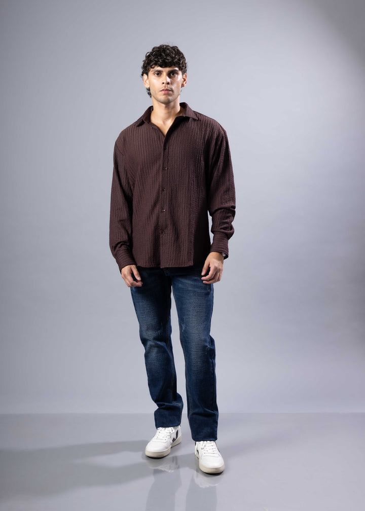 Textured Long Sleeve Button-Up Shirt – Casual & Refined