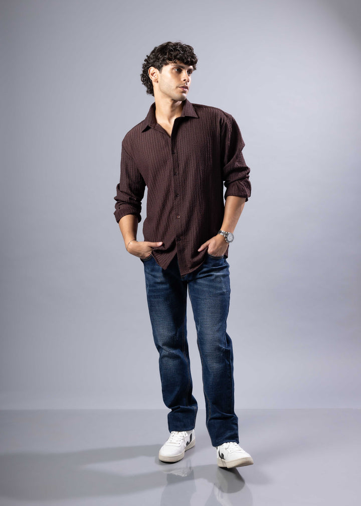 Textured Long Sleeve Button-Up Shirt – Casual & Refined