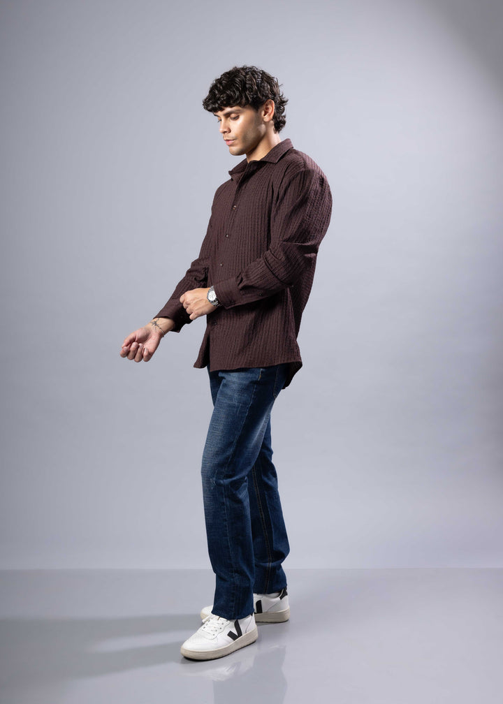 Textured Long Sleeve Button-Up Shirt – Casual & Refined