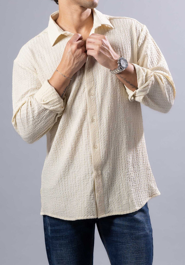 Textured Long Sleeve Button-Up Shirt – Casual & Refined