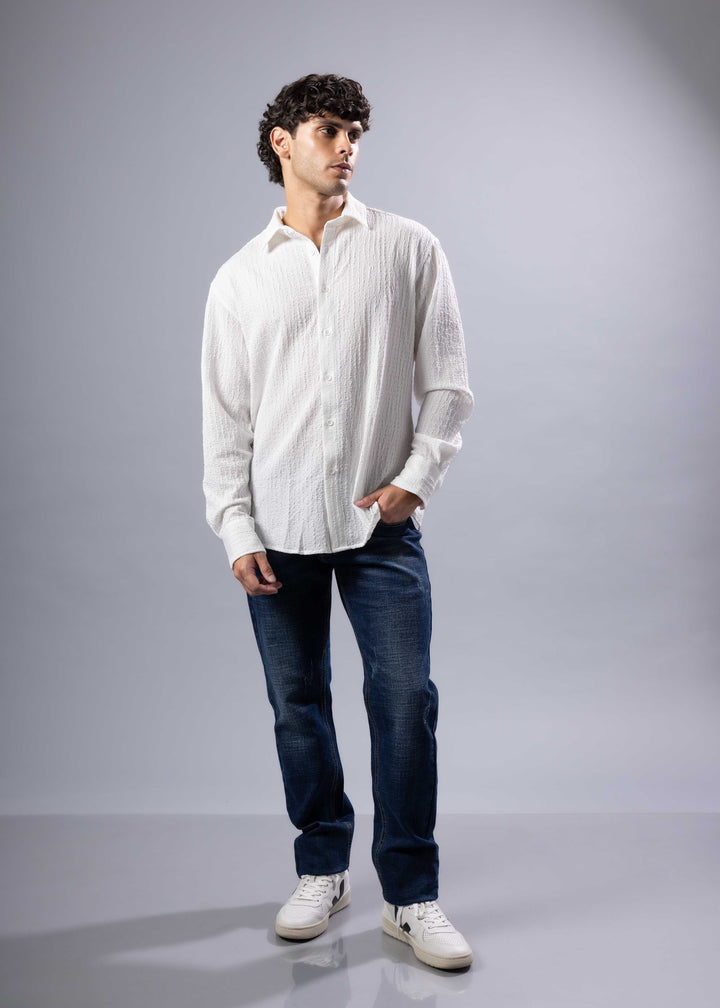 Textured Long Sleeve Button-Up Shirt – Casual & Refined