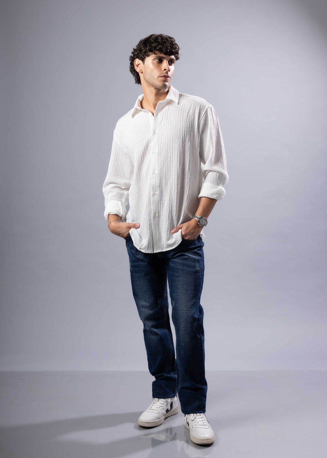 Textured Long Sleeve Button-Up Shirt – Casual & Refined