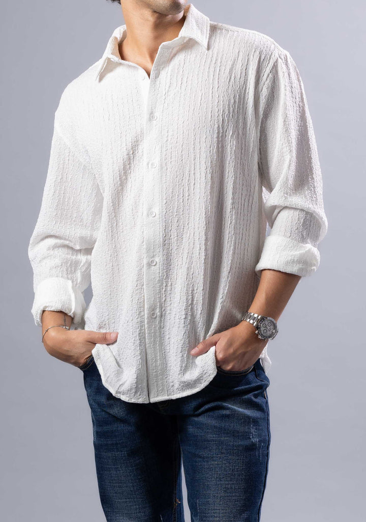 Textured Long Sleeve Button-Up Shirt – Casual & Refined