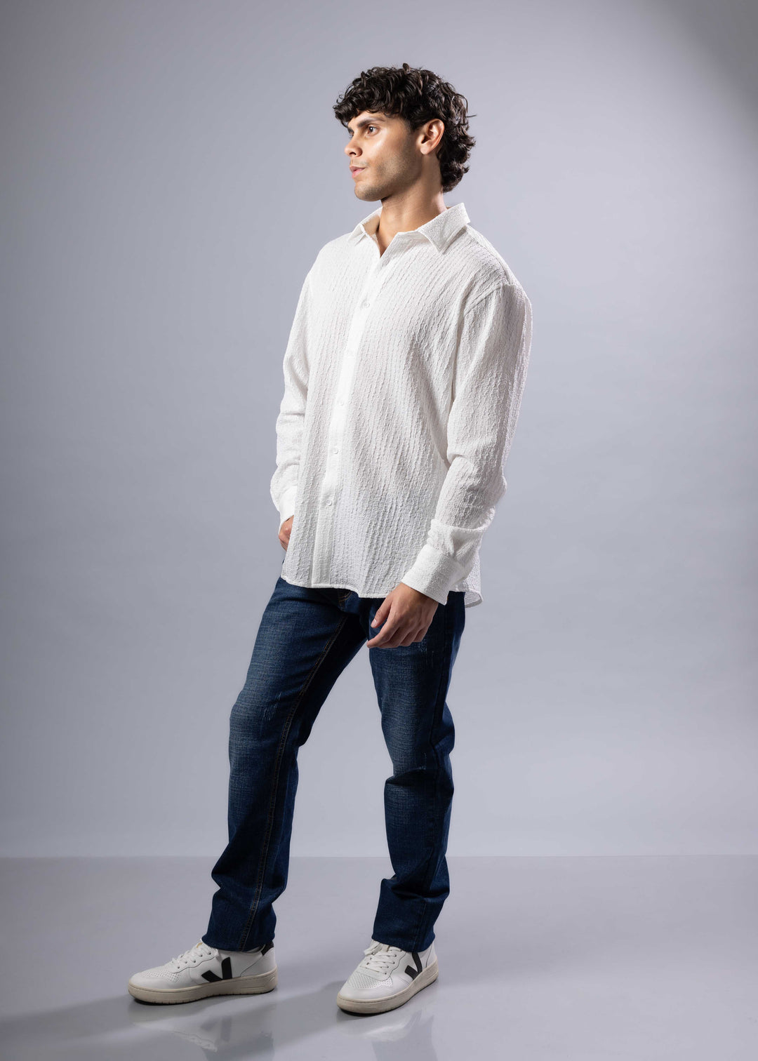 Textured Long Sleeve Button-Up Shirt – Casual & Refined