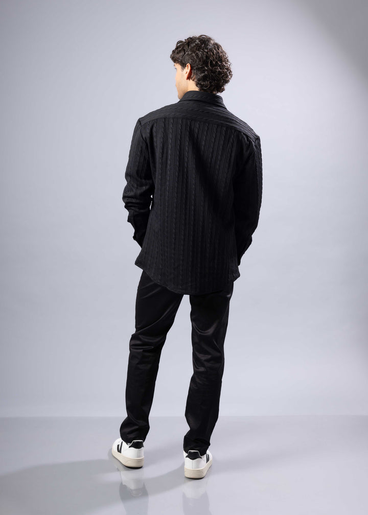 Ribbed Stripe Weave Textured Button-Up Long Sleeve Shirt – Modern Fit