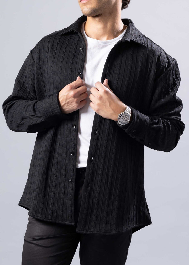 Ribbed Stripe Weave Textured Button-Up Long Sleeve Shirt – Modern Fit