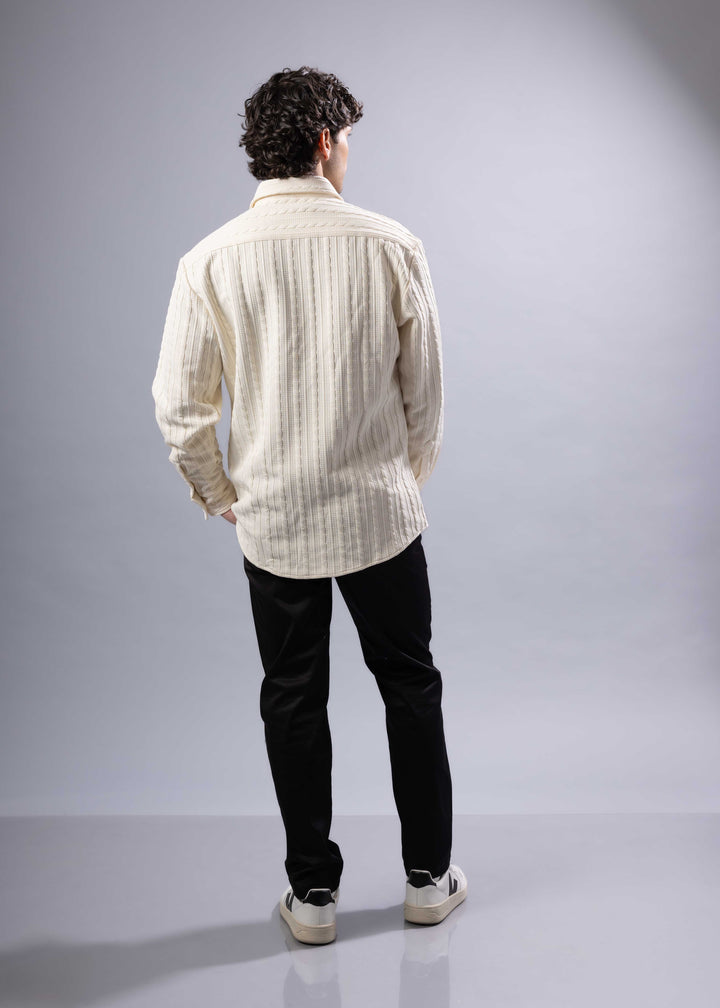 Ribbed Stripe Weave Textured Button-Up Long Sleeve Shirt – Modern Fit