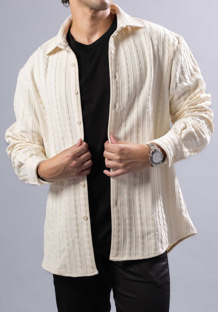 Ribbed Stripe Weave Textured Button-Up Long Sleeve Shirt – Modern Fit