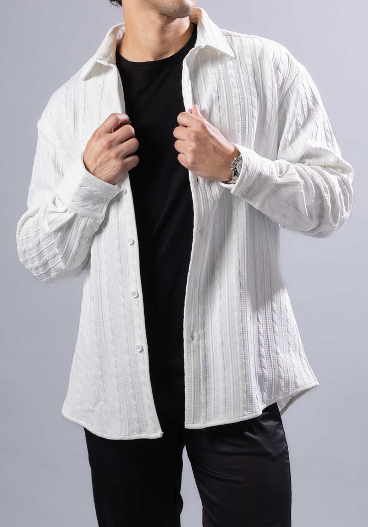 Ribbed Stripe Weave Textured Button-Up Long Sleeve Shirt – Modern Fit