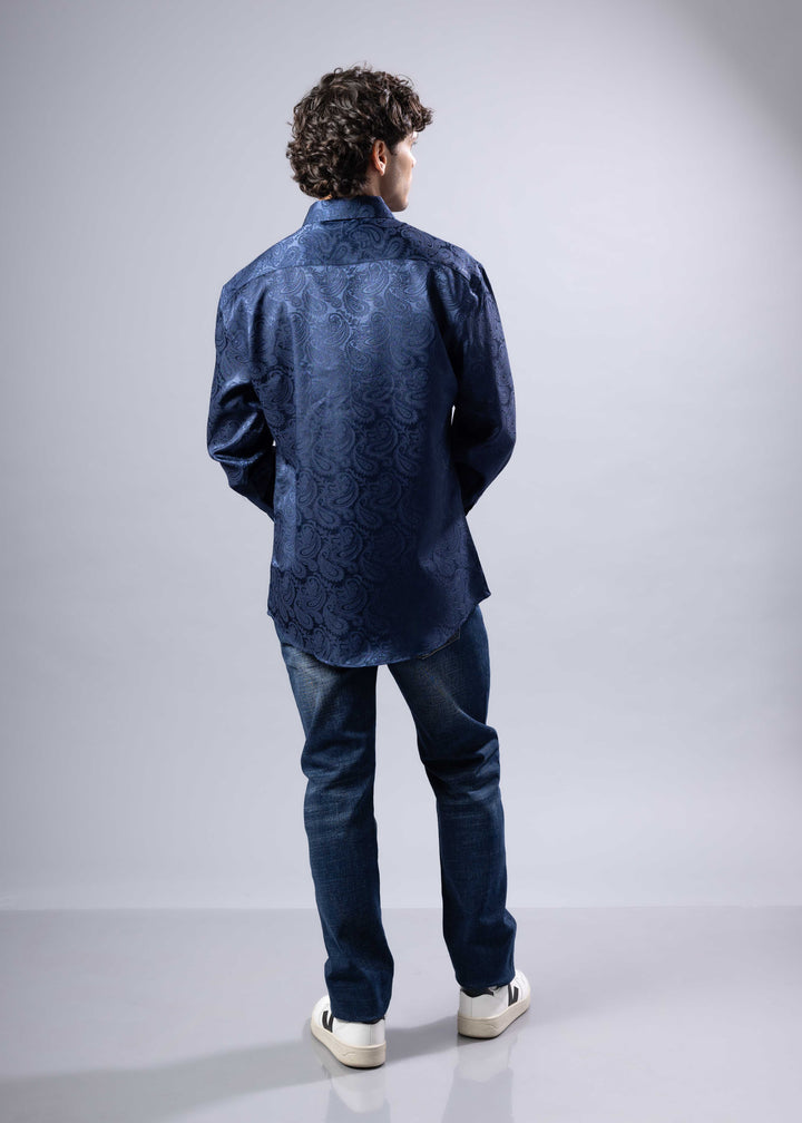 Elevated Jacquard Button-Up Shirt with Contrast Cuffs – Modern Fit