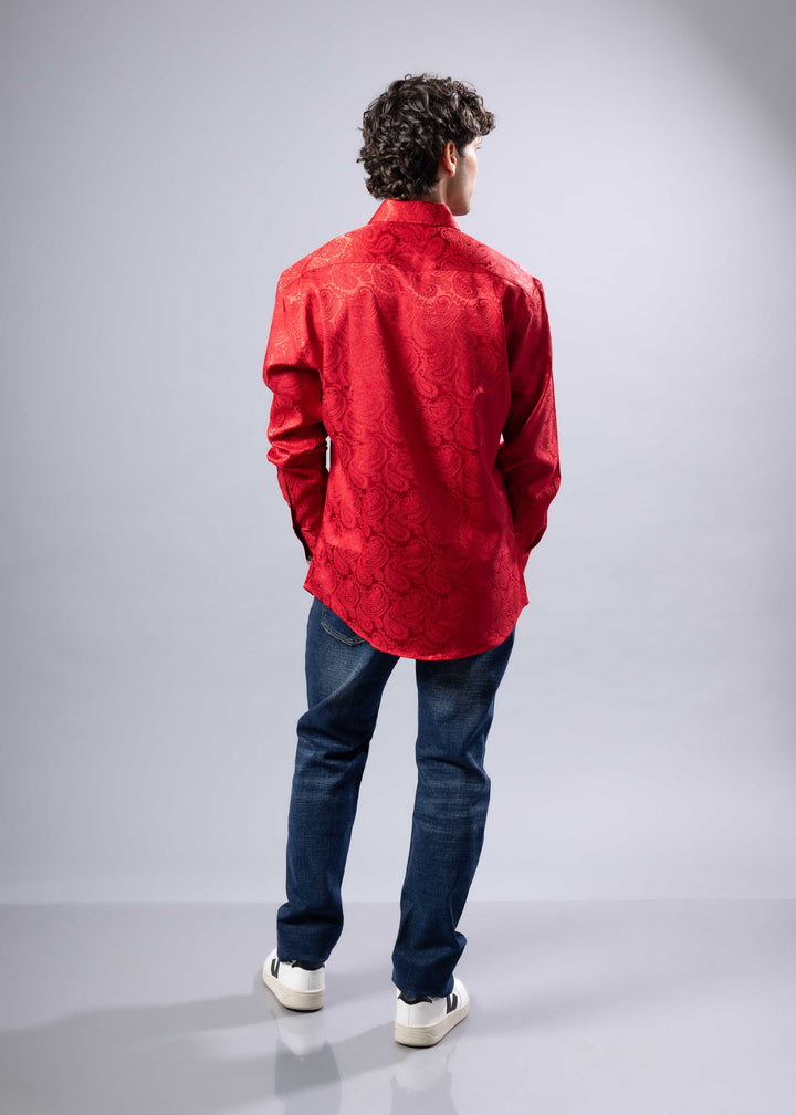 Elevated Jacquard Button-Up Shirt with Contrast Cuffs – Modern Fit