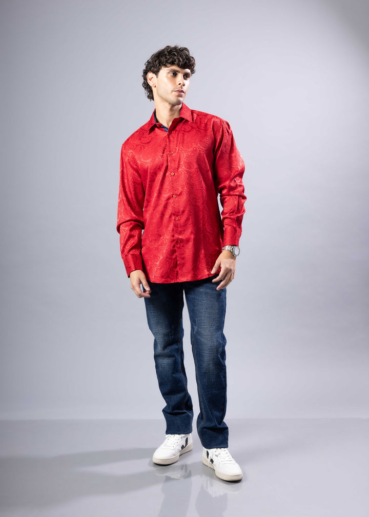 Elevated Jacquard Button-Up Shirt with Contrast Cuffs – Modern Fit
