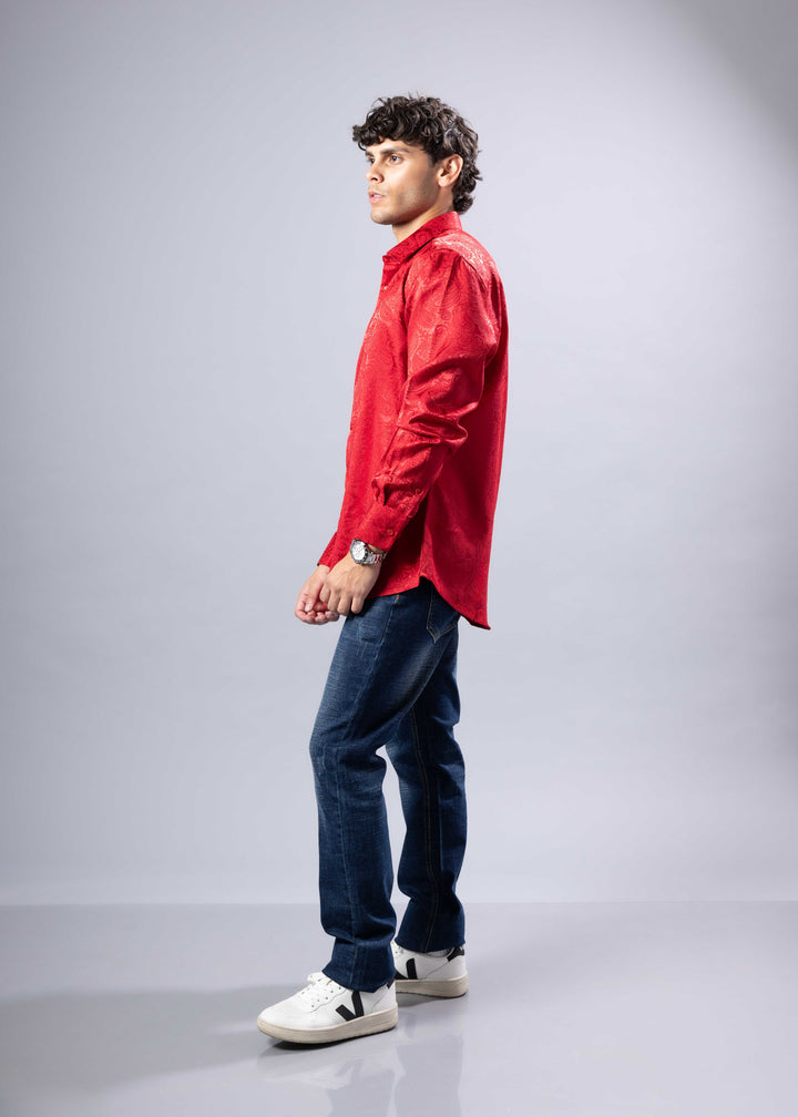 Elevated Jacquard Button-Up Shirt with Contrast Cuffs – Modern Fit