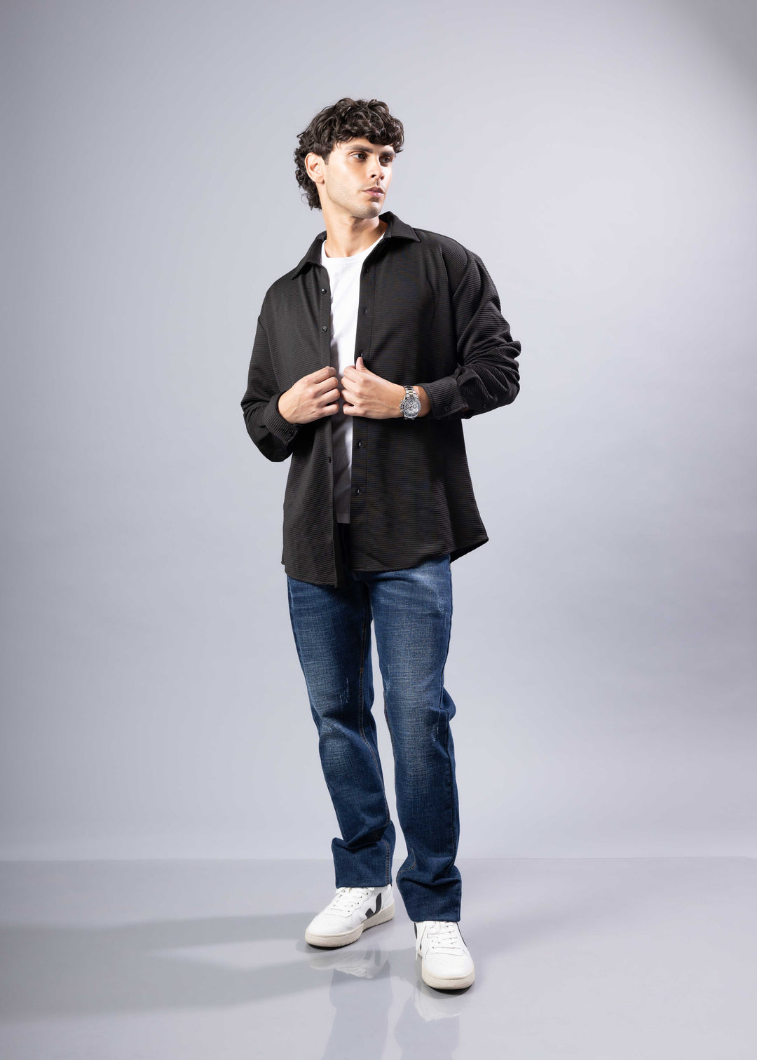 Modern Fit Textured Long Sleeve Button-Up Shirt