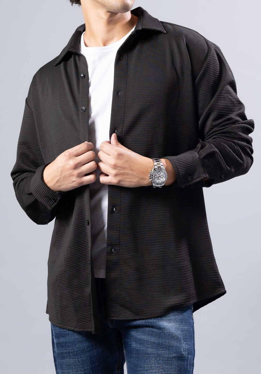 Modern Fit Textured Long Sleeve Button-Up Shirt