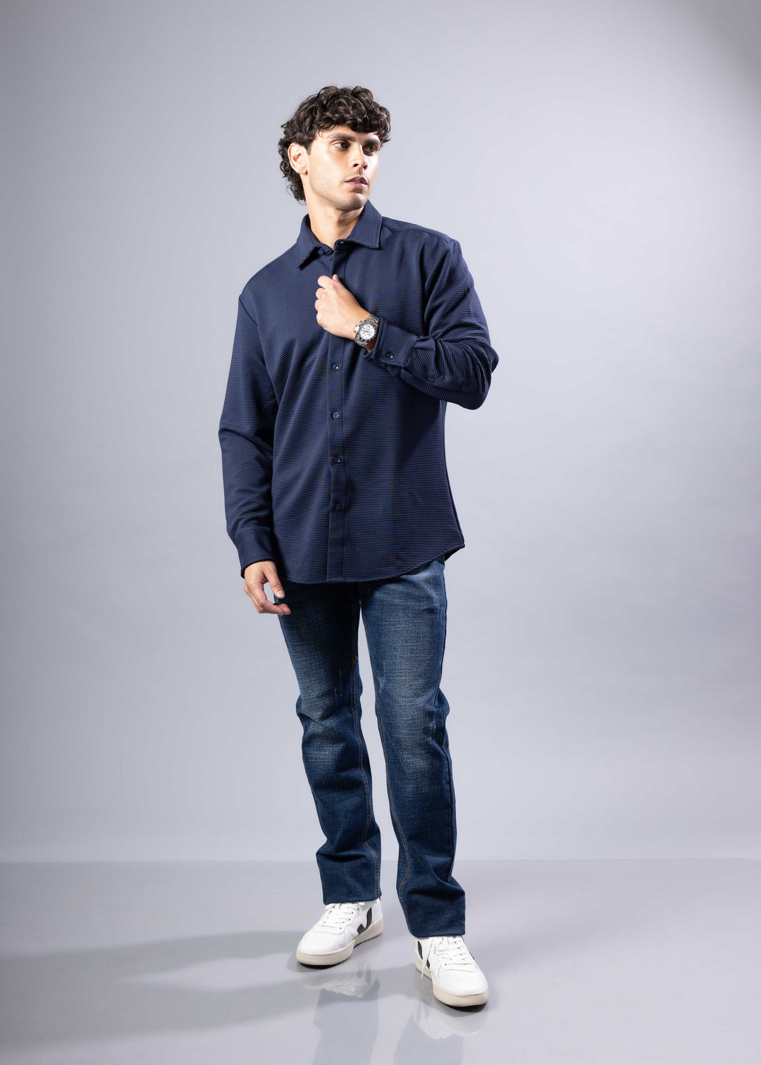 Modern Fit Textured Long Sleeve Button-Up Shirt