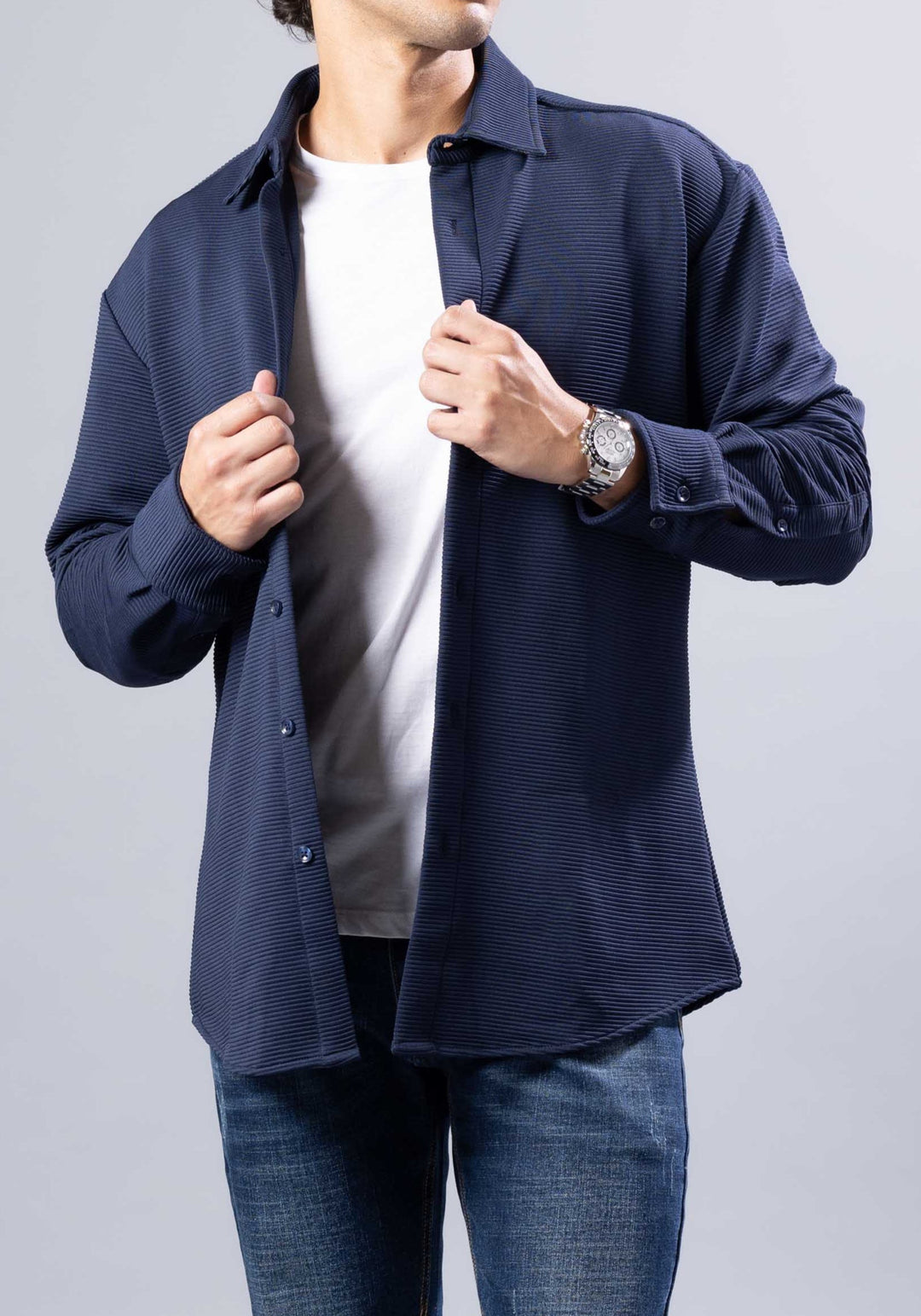 Modern Fit Textured Long Sleeve Button-Up Shirt