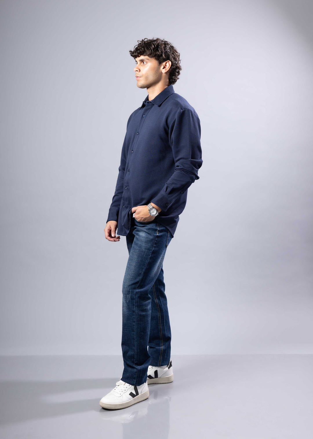 Modern Fit Textured Long Sleeve Button-Up Shirt