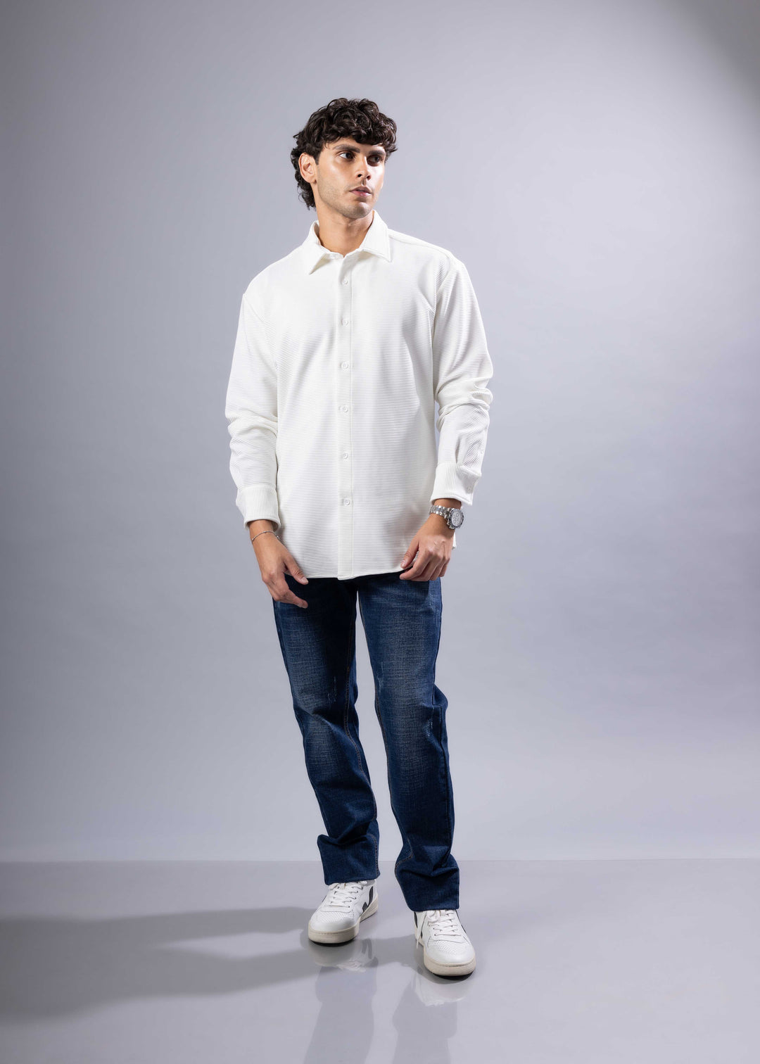 Modern Fit Textured Long Sleeve Button-Up Shirt