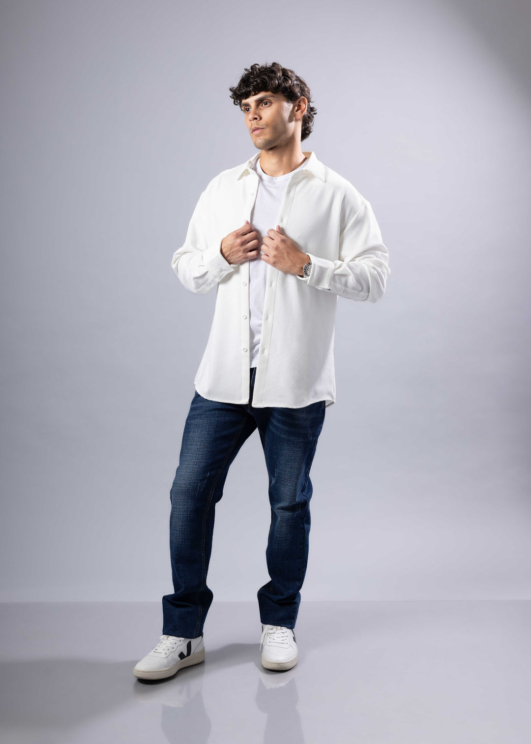 Modern Fit Textured Long Sleeve Button-Up Shirt