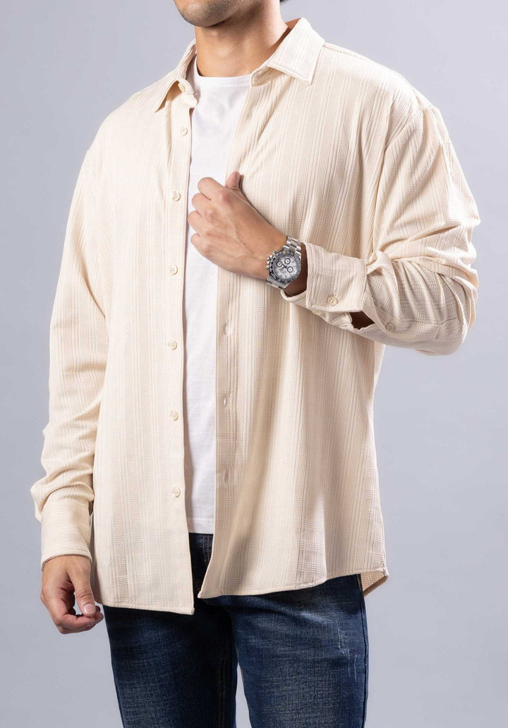 Textured Long Sleeve Button-Up Shirt – Modern Casual Style