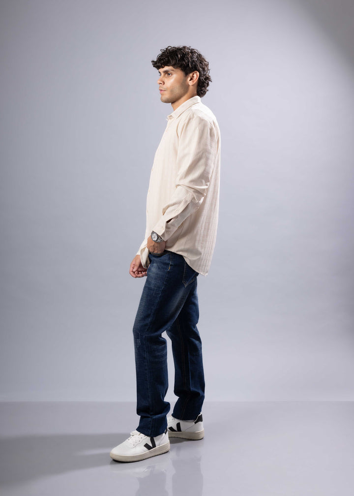 Textured Long Sleeve Button-Up Shirt – Modern Casual Style